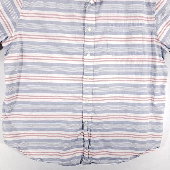 Chaps Shirt Mens 2XB Red White Blue Striped Short Sleeve Chambray Button Down - Picture 3 of 9